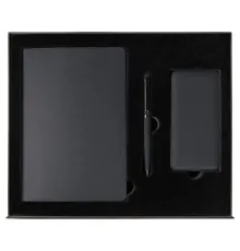 Набор подарочный Solution Prestige Trio (Ежедневник Flexy Latte Soft Touch Black Edition Color А5, Внешний аккумулятор (powerbank) «WeCharge Soft Touch», Ручка Grand Attashe металлическая,) в подарочный коробке, черный