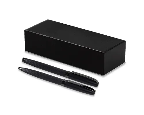 Набор ручек Ontario Solution, черный (ручка шариковая, роллер) в подарочной коробке Emotion, черный