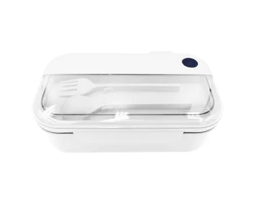 Герметичный контейнер для еды (ланч бокс) BON VOYAGE, пластиковый, белый с темно-синим элементом, 1100 мл.