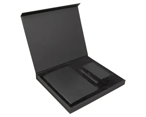 Набор подарочный Solution Prestige Trio (Ежедневник Flexy Latte Soft Touch Black Edition Color А5, Внешний аккумулятор (powerbank) «WeCharge Soft Touch», Ручка Grand Attashe металлическая,) в подарочный коробке, черный