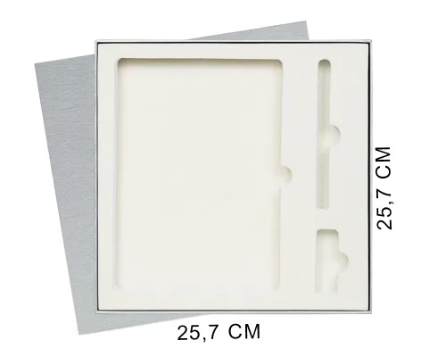 Коробка подарочная Solution Superior Linen под ежедневник, ручку и флешку, серебро, 25,7x25,7 см, бежевый ложемент