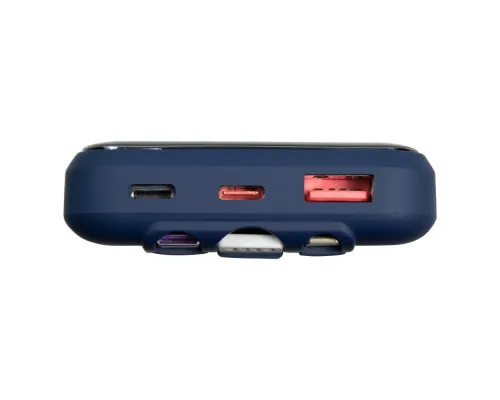 Внешний аккумулятор (powerbank) «Lumen», софт тач, 10 000 mAH, с тремя зарядными шнурами, 22,5W super fast charge, Power Delivery (PD) 20W (dfnn), QC3.0, темно-синий