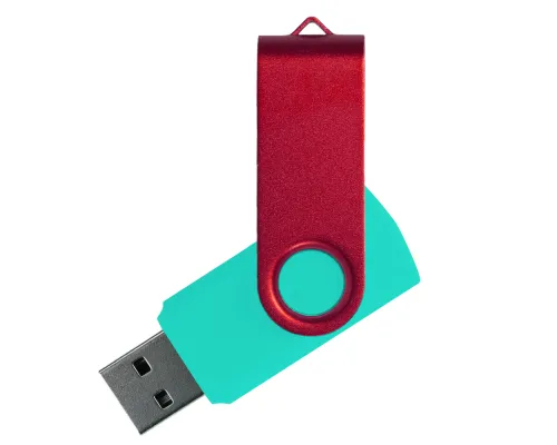 Флеш накопитель USB 2.0 Twister Сolor Mix 16GB, пластик Софт Тач/металл, бирюзовый/красный
