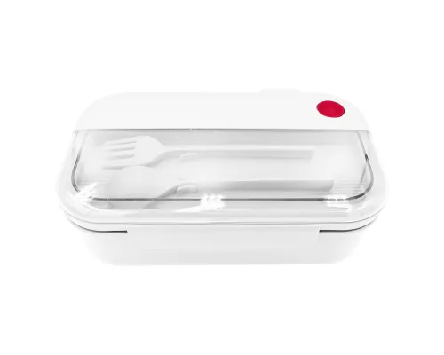 Герметичный контейнер для еды (ланч бокс) BON VOYAGE, пластиковый, белый с красным элементом, 1100 мл.