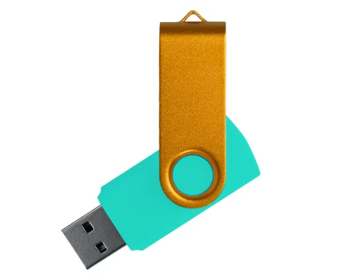 Флеш накопитель USB 2.0 Twister Сolor Mix 16GB, пластик Софт Тач/металл, бирюзовый/золотистый