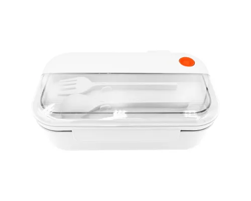Герметичный контейнер для еды (ланч бокс) BON VOYAGE, пластиковый, белый с оранжевым элементом , 1100 мл.
