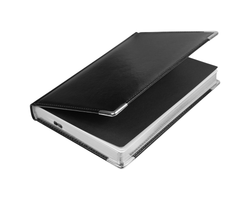 Ежедневник полудатированный Classic Pristine Silver А5, черный с серебром, с металлическими уголками, в твердой обложке с поролоном Ежедневник полудатированный Classic Pristine Silver А5, черный с серебром, с металлическими уголками, в твердой обложке с поролоном