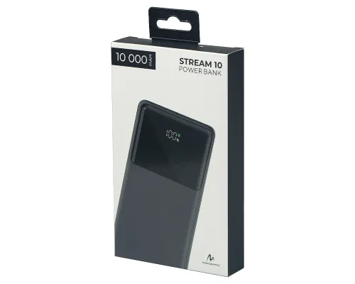 Внешний аккумулятор (powerbank)  «Stream 10»,  10 000 mAH, с двумя зарядными шнурами,  22,5W (Ватт)  super fast charge, Power Delivery (PD) 25.5W (dfnn),  c цифровым дисплеем для контроля заряда, черный