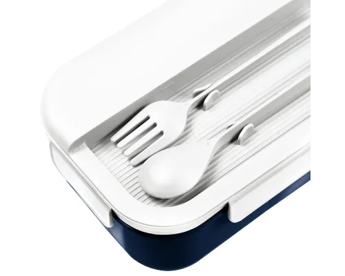 Герметичный контейнер для еды (ланч бокс)  BON VOYAGE, пластиковый, бело-темно-синий, 1100 мл.