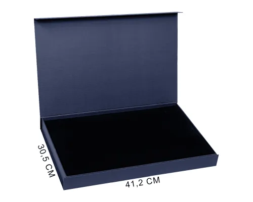 Подарочная коробка, размер 41,2*30,5*4,3 см, Solution Prestige Skyline Fabrique с магнитным клапаном, темно-синяя, с черным ложементом