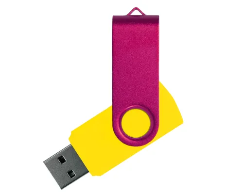 Флеш накопитель USB 2.0 Twister Сolor Mix 16GB, пластик Софт Тач/металл, желтый/розовый