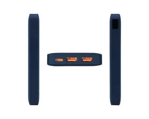 Внешний аккумулятор (powerbank)  «WeCharge Soft Touch»,  10 000 mAH, Power Delivery (PD) 25.5W, со светящимся логотипом после гравировки, c цифровым дисплеем для контроля заряда, темно-синий