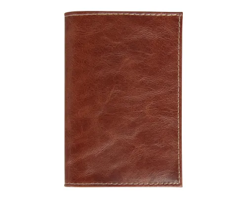Обложка для автодокументов Leather Sky Matt Sun из натуральной кожи, коричневая с белой прострочкой