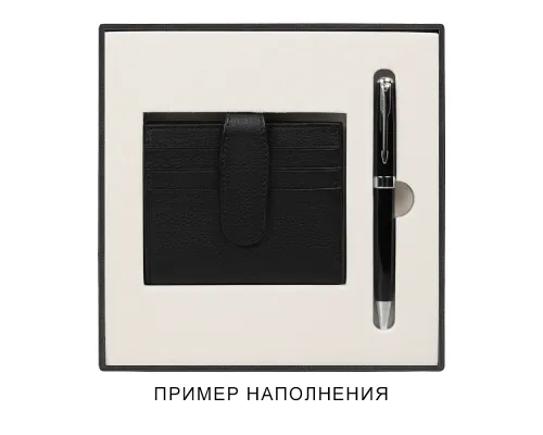 Коробка подарочная, размер 18*18*2 см, Solution Superior Linen, черная,  бежевый ложемент под ручку и прямоугольный предмет