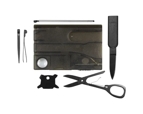 Карточка Tools Nailcare 10 функций, инструменты из нержавеющей стали, корпус из полупрозрачного черного  пластика