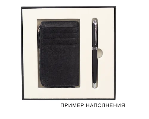 Коробка подарочная, размер 18*18*2 см, Solution Superior Linen, черная, бежевый ложемент под ручку и прямоугольный предмет