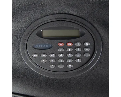 Папка-органайзер на кнопке с поворотным калькулятором и блокнотом, синяя