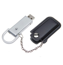Флеш накопитель USB 2.0 Palermo в кожаном чехле 32GB, металл, черный/серебристый