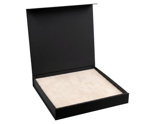 Подарочная коробка, размер 29,7*28,0*4,5 см, Solution Prestige Magnum  Linen с магнитным клапаном, черная, с бежевым ложементом из EVA