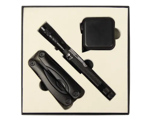 Набор подарочный Solution Superior Trio (Фонарь телескопический Tools Flashlight, рулетка Tools Master, 3 метра, Мультитул Tools Birmingham) черный