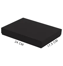 Коробка подарочная, размер 24*17,5*3 см, Solution Superior Linen, черная, бежевый ложемент под два прямоугольных предмета