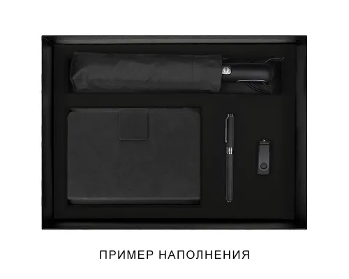 Подарочная коробка, размер 29,5x40,5x8 см, Solution Prestige Linen с магнитным клапаном, черная, с черным ложементом