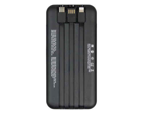 Внешний аккумулятор (powerbank) «Nova», 10 000 mAH, с тремя зарядными шнурами, c беспроводным магнитным контактом magsafe до 15W, 22,5W (Ватт) super fast charge, Power Delivery (PD) 20W (dfnn), QC3.0, черный