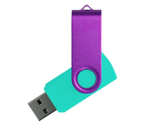 Флеш накопитель USB 2.0 Twister Сolor Mix 16GB, пластик Софт Тач/металл, бирюзовый/фиолетовый