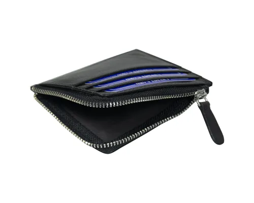 Универсальный футляр для кредитных карт и монет (картхолдер) leather Hill на молнии горизонтальный из натуральной кожи, черный