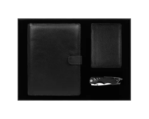 Набор подарочный Solution Prestige Quadro (Блокнот Flexy Forest Urban Latte в суперобложке Country Leather Sky, обложка для автодокументов Leather Sun, нож складной Tools Impression)