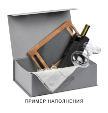 Подарочная коробка, размер 39*26,3*11 см, Solution Prestige Big Case Linen с магнитным клапаном и ручкой , серебристая