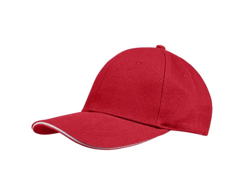 Кепка 6-панельная Oxford 300, c белым сендвичем, красная