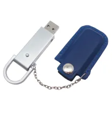 Флеш накопитель USB 2.0 Palermo в кожаном чехле 16GB, металл, синий/серебристый