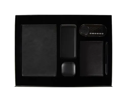 Набор подарочный Solution Prestige Sei (Ежедневник, беспроводной аккумулятор, зарядный кабель, колонка, ручка, обложка для паспорта), черный