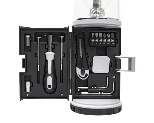 Набор инструментов Tools lantern cо встроенной лампой , 15 инструментов,  черный, в пластиковом футляре