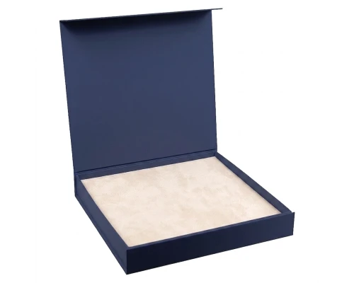 Подарочная коробка, размер 29,7*28,0*4,5 см, Solution Prestige Magnum  Linen с магнитным клапаном, темно-синяя, с черным ложементом из EVA