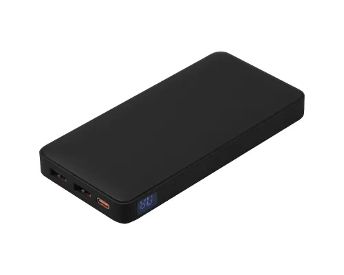 Внешний аккумулятор (powerbank)  «WeCharge Soft Touch»,  10 000 mAH, Power Delivery (PD) 25.5W, со светящимся логотипом после гравировки, c цифровым дисплеем для контроля заряда, черный