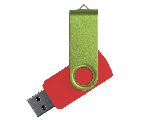 Флеш накопитель USB 2.0 Twister Сolor Mix 16GB, пластик Софт Тач/металл, красный/светло-зеленый