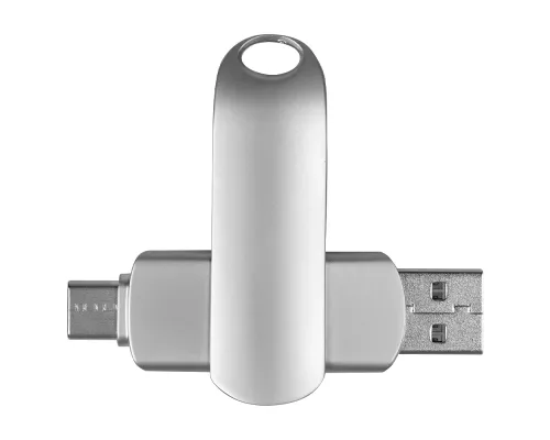 Флеш накопитель USB 2.0 + TYPE C Cupertino, металл, серебристый матовый, 32 GB