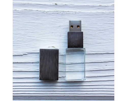 Флеш накопитель USB 2.0 Кристалл, металл/стекло, прозрачный/серебристый, подсветка белым,16 GB