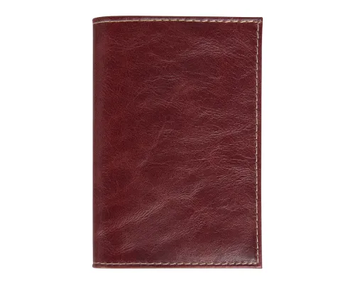 Обложка для автодокументов Leather Sky Matt Sun из натуральной кожи, бордовая с белой прострочкой
