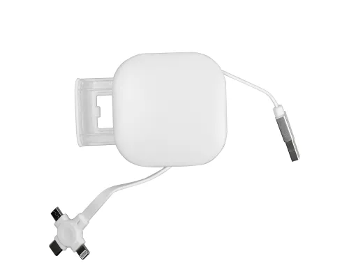 Кабель зарядный выдвижной USB Wingle 3-в-1 на Lightning, Micro-USB, Type-C «U50» 2,4 A, Quick Charge с подставкой для телефона, квадратный, белый