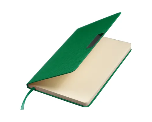 Блокнот А5 Hobard, в твердой тканевой обложке c резинкой в линейку, зеленый