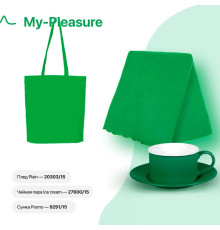 Набор подарочный MY-PLEASURE: чайная пара, плед, сумка, зеленый