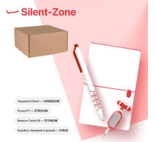 Набор подарочный SILENT-ZONE: бизнес-блокнот, ручка, наушники, коробка, стружка, бело-красный