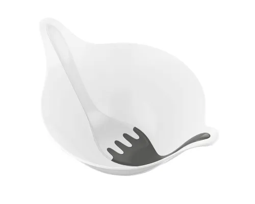 Салатник с приборами Leaf 2.0, белый с серым