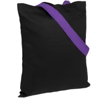 Холщовая сумка BrighTone, черная с фиолетовыми ручками