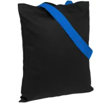 Холщовая сумка BrighTone, черная с ярко-синими ручками