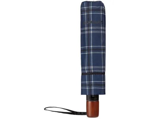 Складной зонт Wood Classic S с прямой ручкой, синий в клетку Складной зонт Wood Classic S с прямой ручкой, синий в клетку