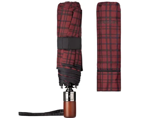 Складной зонт Wood Classic S с прямой ручкой, красный в клетку Складной зонт Wood Classic S с прямой ручкой, красный в клетку